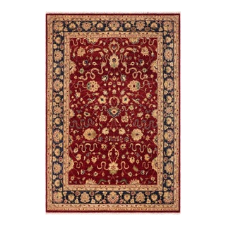 Shabby Chic Ziegler Red Blue Hand-Knotted Wool Rug - 9'1'' X 11'7'' For Sale
