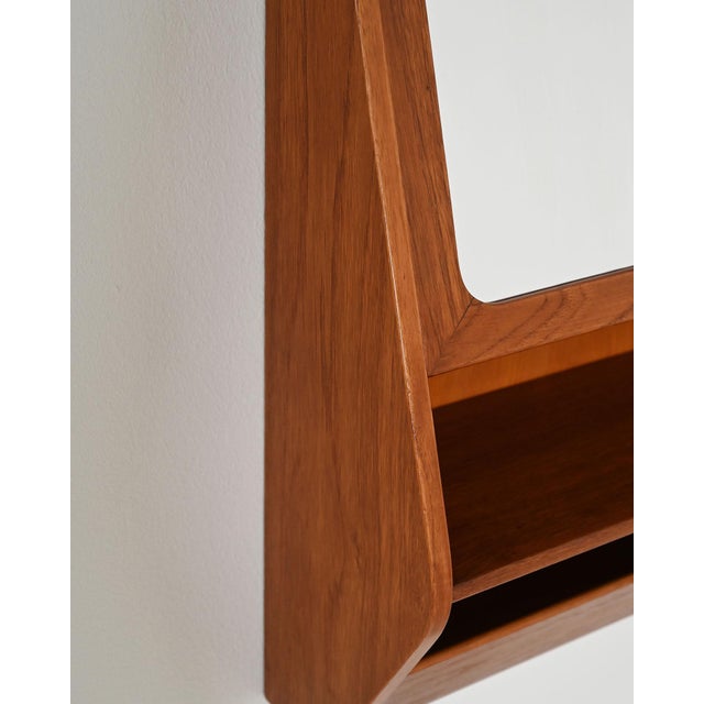 Scandinavian Teak Wall Mirror with Storage Compartment, 1960s For Sale - Image 4 of 9
