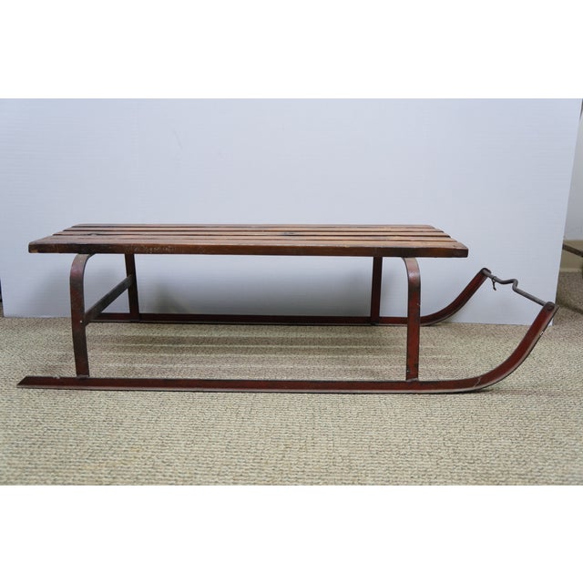 Mid Century Slatted Oak & Iron Snow Sled Sleigh Pull Tow Toboggan Sledge 34" For Sale - Image 17 of 18