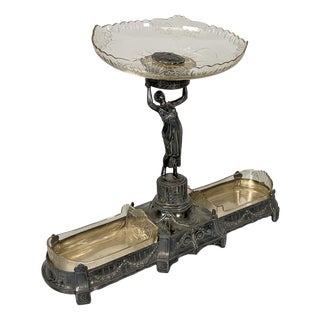 Art Nouveau Italian Silver-Plated Metal and Glass Sculptural Centrepiece, 1930s For Sale