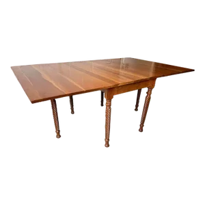 Mid 20th Century Vintage Solid Cherry Barely Twisted Leg Drop-Leaf Gate Leg Dining Table.