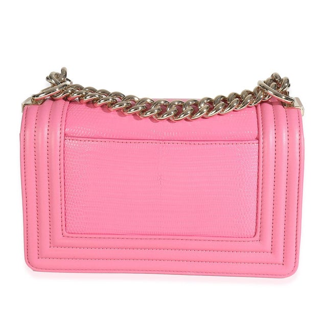 Chanel Pink Lambskin Lizard Small Boy Bag For Sale - Image 4 of 8
