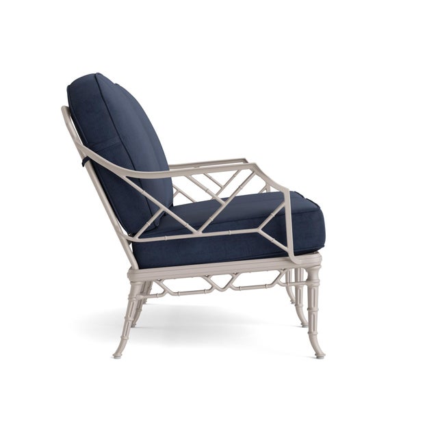 Contemporary Brown Jordan Calcutta Loveseat, Dove frame with Fusion Neptune fabric For Sale - Image 3 of 11