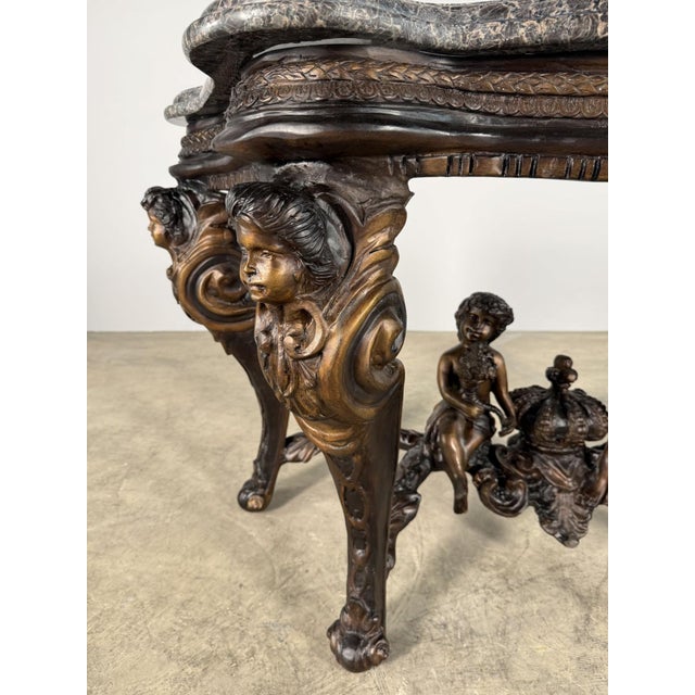 Ornate Bronze Cherub Console Table, Granite Top - For Sale - Image 4 of 8