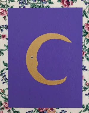 "Not My Problem" Abstract Floral Crescent Moon Acrylic Painting by Frances Sousa