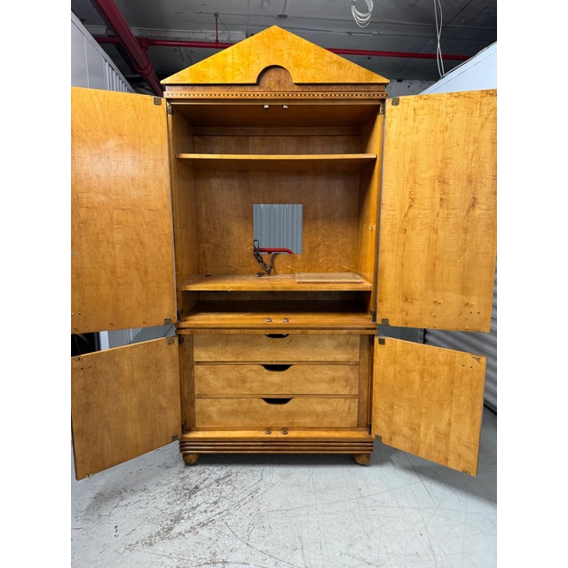 Hickory-White Blonde Wood Armoire Wardrobe With Pediment Crown For Sale - Image 9 of 11