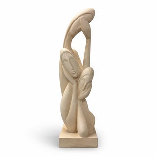 Vintage Modernist Large White Plaster Three Women Sculpture For Sale