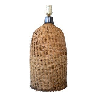 1970s Vintage Modern Boho Wicker Rattan Table Lamp For Sale