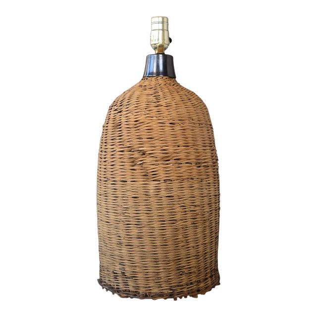 1970s Vintage Modern Boho Wicker Rattan Table Lamp For Sale