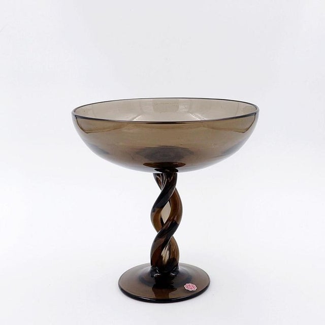 Mid-Century Twisted Smoked Glass Bowl, Italy, Murano, 1960s For Sale - Image 6 of 15