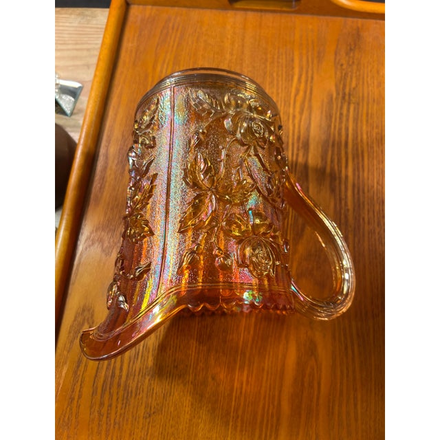 Early 20th Century 1930s Amber Carnival Glass Pitcher Marigold Rose by Imperial Glass Company For Sale - Image 5 of 6