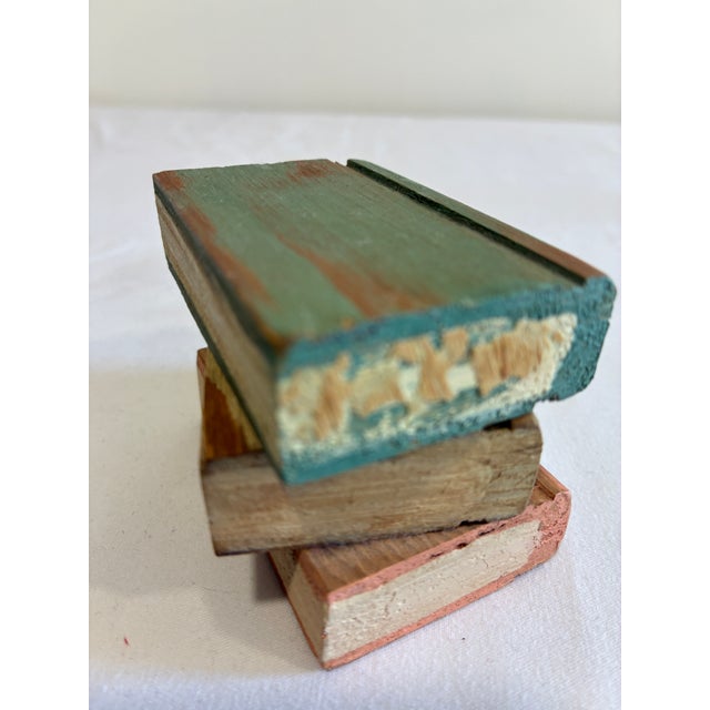 Vintage Hand-Painted Wooden Bunny Book Stack Decor For Sale - Image 4 of 8