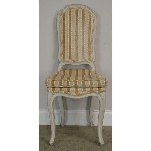 French Louis XV Style Vintage Painted Petite Slipper Side Chairs - a Pair For Sale - Image 11 of 13