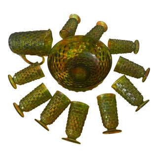 1960s Indiana Glass Avocado Green Glass/Pitcher/Bowl Set- 12 Pieces For Sale
