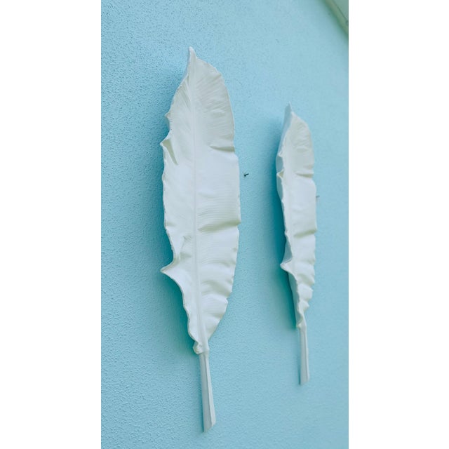 Pair of Monumental Handcrafted Plaster Banana Leaf Wall Sculptures For Sale - Image 4 of 11