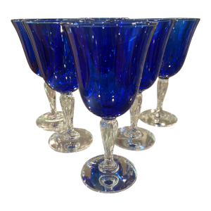 1980s Crystal De Arques Sapphire Blue Wine Glasses, Made in France- Set of 6