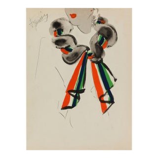 Vintage French Fashion Art Print – Colorful Art Deco Scarf Illustration, 18" X 24" For Sale