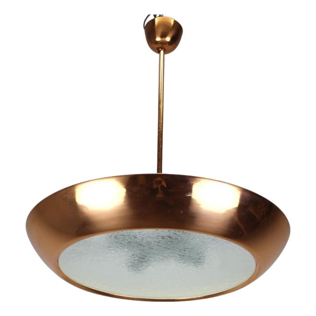 Bauhaus UFO Pendant Light in Copper by Josef Hurka for Drupol, 1930s For Sale