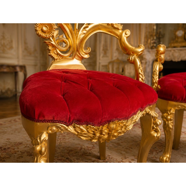1960s Mid 20c Italian Baroque Gold Red Velvet Side Chairs - Pair For Sale - Image 5 of 8