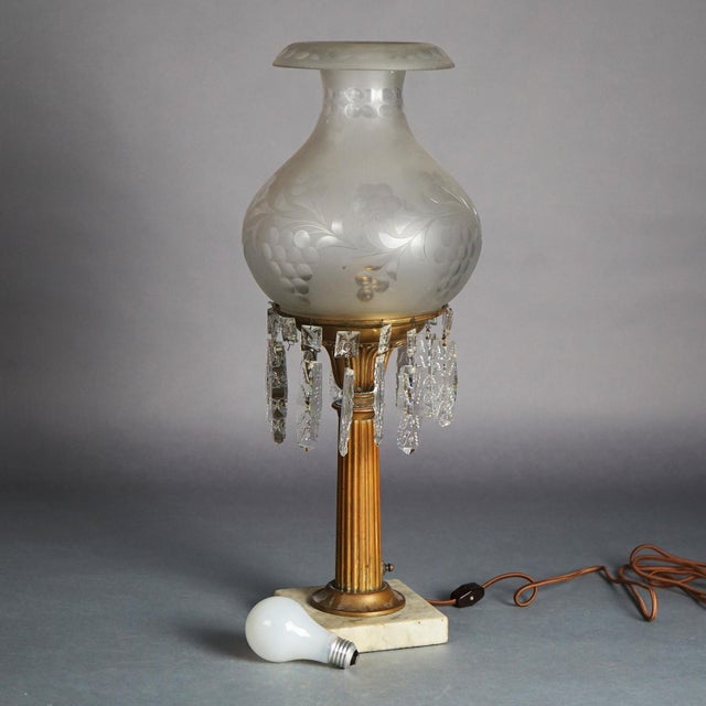 Early 19th Century Antique Argand Sinumbra Bronze & Brass Solar Lamp with Opalescent Glass Shade For Sale - Image 5 of 12