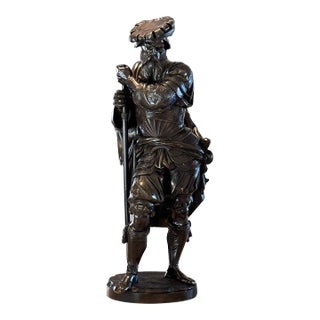 Antique 25” Signed French Bronze Sculpture the Landsknecht by Albert-Ernest Carrier Belleuse For Sale