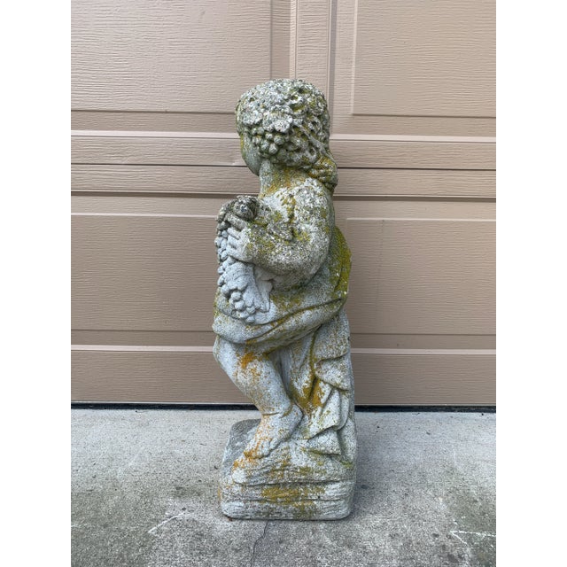 Late 20th Century Neoclassical Cast Stone Putto With Grapes Garden Statue For Sale - Image 11 of 11