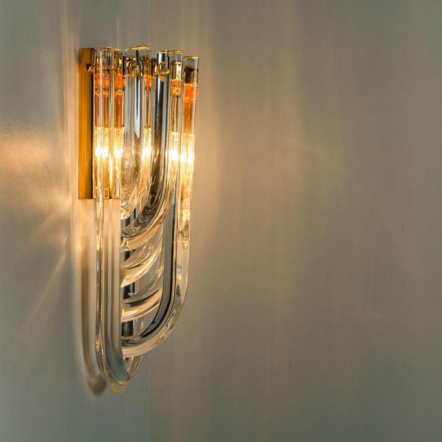 Wall Light in Curved Crystal Glass and Gilt Brass from Venini, Italy, 1960s For Sale - Image 14 of 17