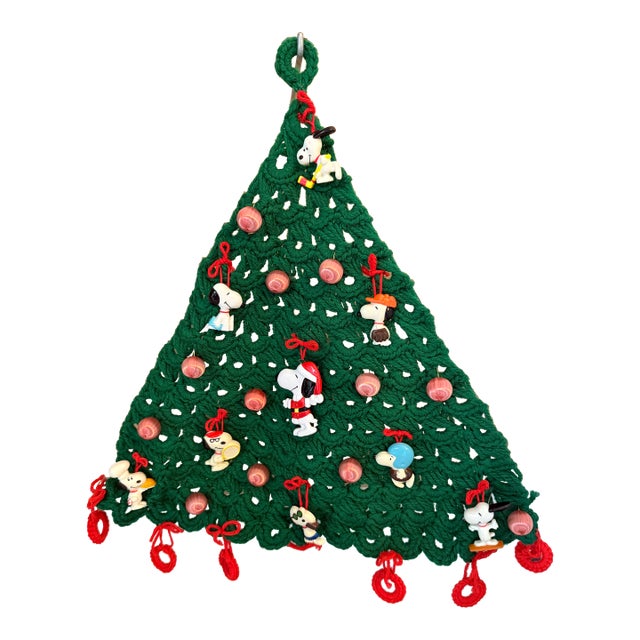 Mid 20th Century Handmade Hanging Snoopy Crocheted Christmas Tree Decoration For Sale