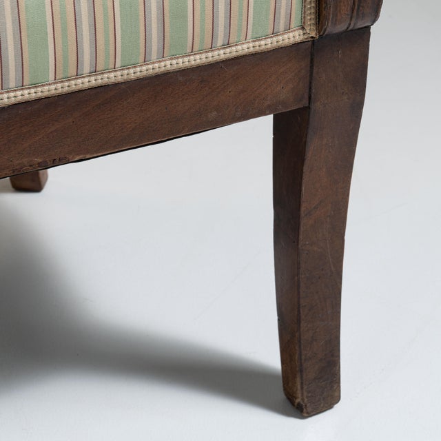 19th Century Pair of 19th Century French Chestnut Brown Empire Upholstered Armchairs For Sale - Image 5 of 15