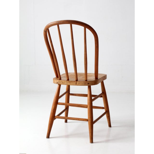 Antique Wood Windsor Bow Back Spindle Farmhouse Chair For Sale - Image 10 of 14