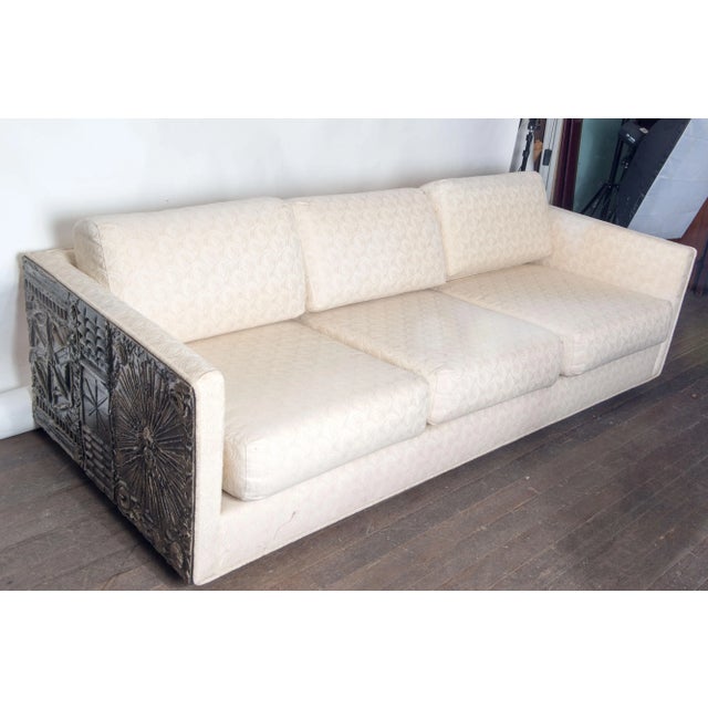 Spectacular Adrian Pearsall three cushion sofa with Brutalist "bronze" finish sculptural side panels. A highly sought...