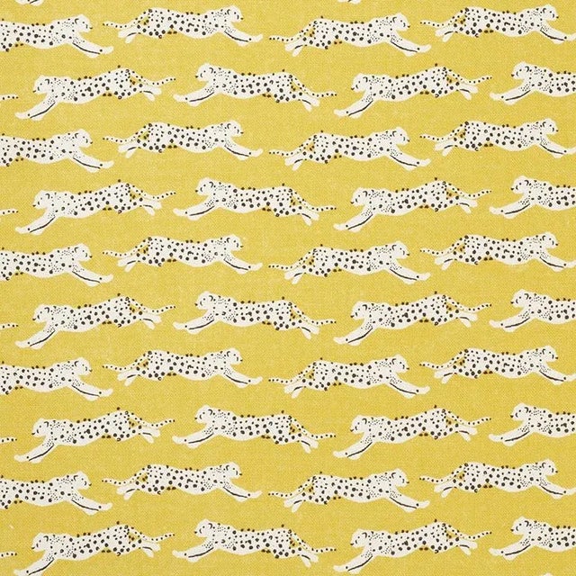 Sample - Schumacher Leaping Leopards Fabric in Yellow For Sale