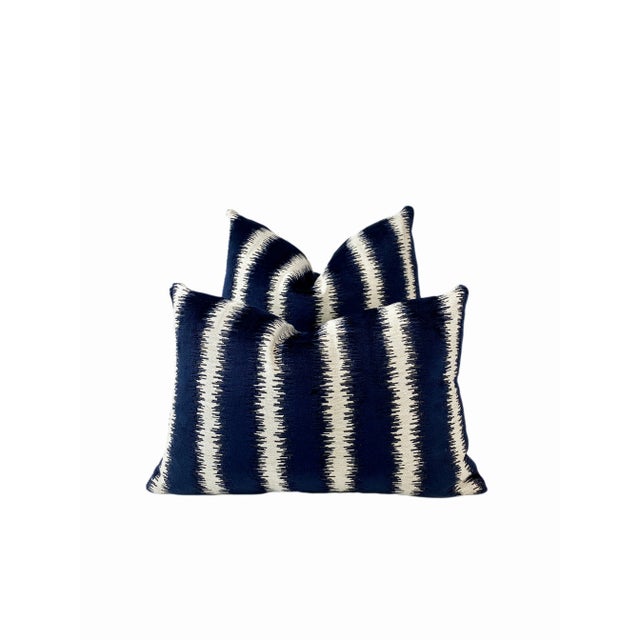Not Yet Made - Made To Order Navy & Cream Striped Velvet Throw Pillow Cover For Sale - Image 5 of 8