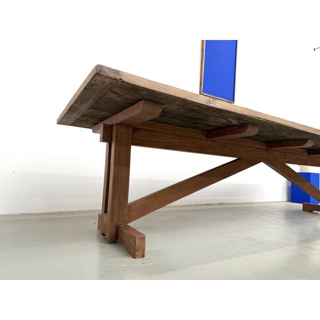 Large Refectory Table in Pine and Beech with X-Shaped Base, 1970s For Sale - Image 13 of 18