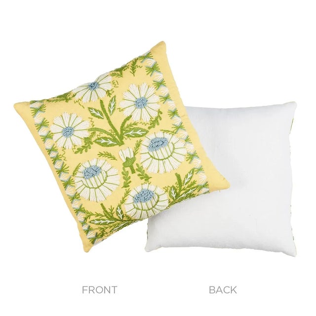 Contemporary Schumacher Marguerite Embroidery 20" Pillow in Buttercup For Sale - Image 3 of 4