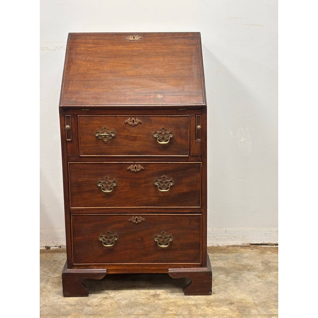 English Antique English Georgian Mahogany Slant Front Bureau Desk For Sale - Image 3 of 12