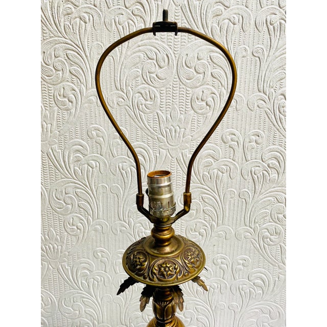 Vintage Mid Century Hollywood Regency Bronzed Palm Tree Lamp For Sale - Image 4 of 13