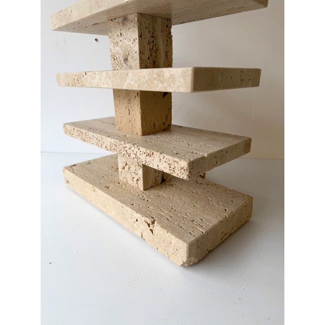 Contemporary Pair of Travertine Blade Lamps and Brass Shades. Italy For Sale - Image 11 of 11