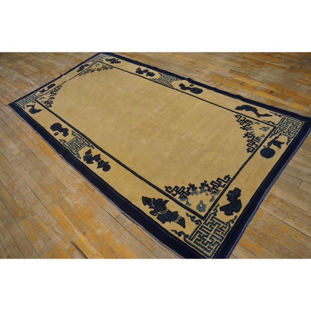 Beige 1900s Classic Beige Solid Field Chinese Motifs Antique Peking Small Wool Rug For Sale - Image 8 of 10