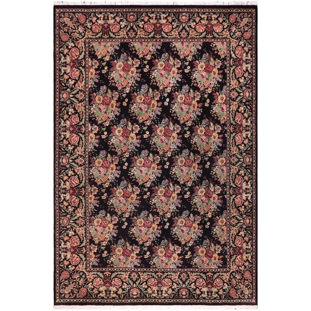 Floral 1990's Pak-Persian Black/Black Wool Rug - 9'1'' X 11'10'' For Sale - Image 9 of 9