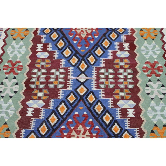 1960s 1960s Oriental Style Handmade Blue Oushak Kilim Rug For Sale - Image 5 of 9