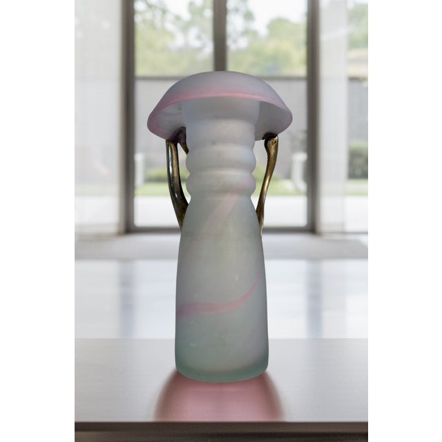 Art Glass Pink Satin and Abstract Metal Looped Vase by Artist Vasile Tubi Vădan For Sale - Image 12 of 18
