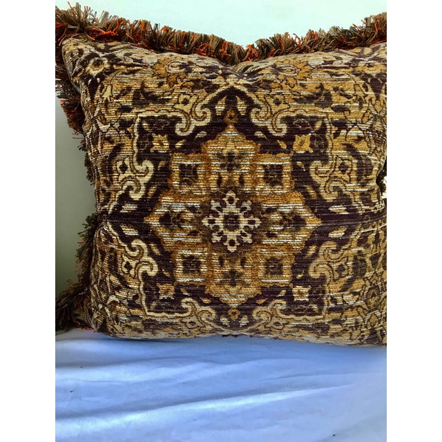 Traditional 1990s Thomasville Custom Upholstered Down Pillows With Fringe Accent - Set of 2 For Sale - Image 3 of 6