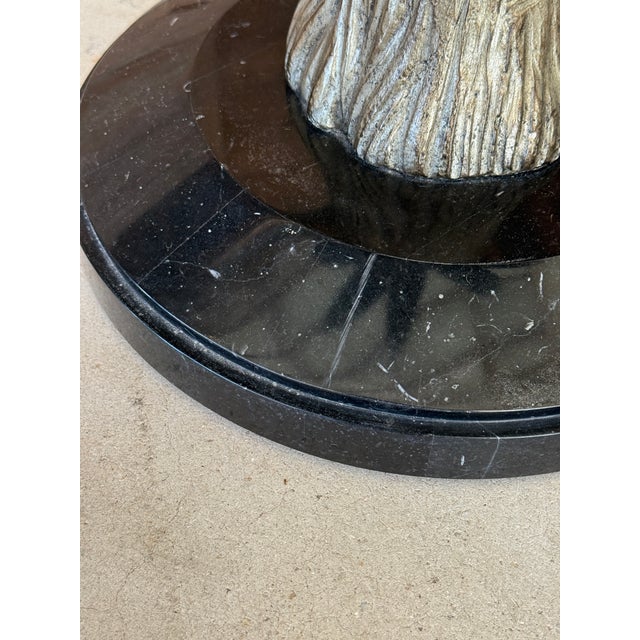 Gold Vintage Regency Marge Carson Gilt Palm Tree Table With Marble Base and Glass Top For Sale - Image 8 of 12