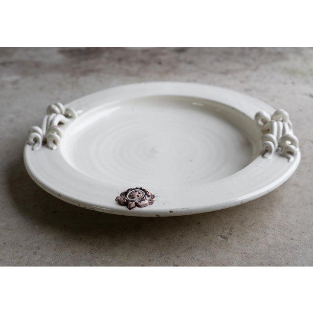 Large Vintage Italian White Glazed Majolica Pottery Charger/Platter, Mid 20th Century For Sale - Image 9 of 12