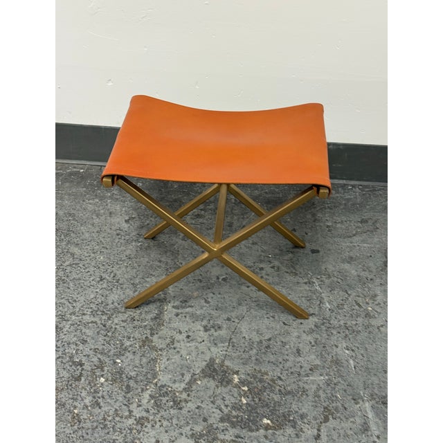 Cb2 Leather Director's Stool For Sale In San Francisco - Image 6 of 12