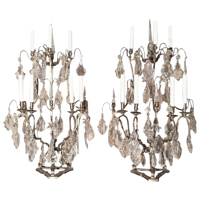 Seven-Light Bronze and Cut Crystal Candelabra Girandoles, 19th Century - a Pair For Sale