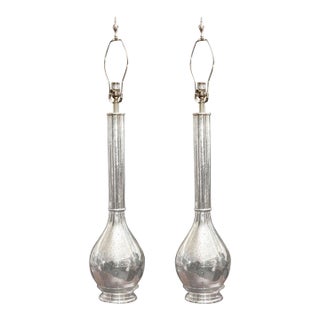 Pair of Tall Mercury Glass Bottle-Form Table Lamps For Sale