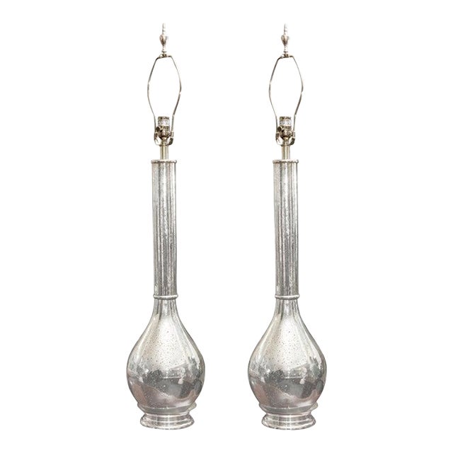 Pair of Tall Mercury Glass Bottle-Form Table Lamps For Sale