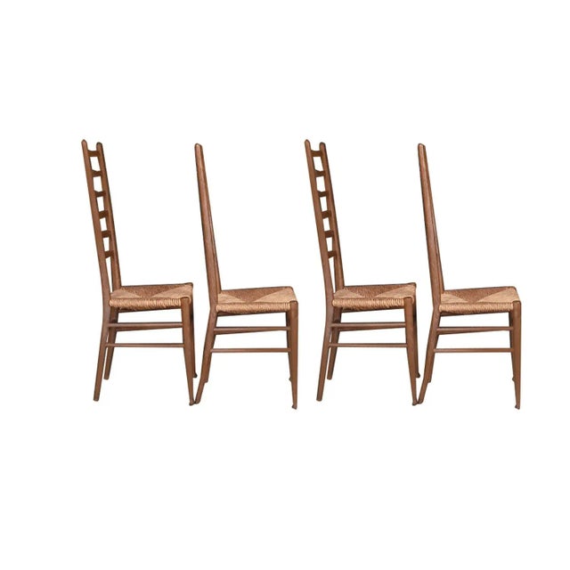 Brown 1960s Vintage Gio Ponti Style Italian Ladder Back Chairs - Set of 4 For Sale - Image 8 of 11